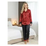colezium Siyah-Kırmızı Saten Pijama Takımı G39STA-8989