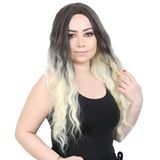 Colezium Su Dalgası Uzun Perçemsiz Fiber Sen Peruk / Küllü Siyah / Platin Ombreli