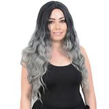 Colezium Su Dalgası Uzun Perçemsiz Fiber Sen Peruk / Siyah / Gri Ombreli