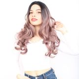 Colezium Yoğun Dalgalı Fiber Sen Uzun Perçemsiz Peruk / Siyah / Gül Kurusu Ombreli
