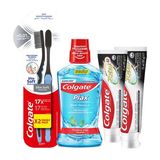 Colgate 2x50 ml Total Pro Kömür Diş Macunu + 2 Adet Siyah Slim Soft Diş Fırçası + 500 ml Plax Nane Ferahlığı Ağız Bakım Suyu