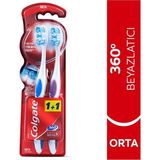 Colgate 360 Diş Fırçası Orta Beyazlatıcı 1+1 Paket Beyaz Optik Temizlik Özelliği