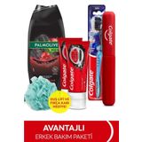 Colgate 50 ml X2 Diş Macunu, Orta Diş Fırçası, Palmolive Men 500 ml Duş Jeli +fırça Kabı&duş Lifi 871895142855339