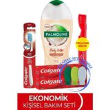 Colgate Diş Macunu 75 ml X2, Palmolive Duş Jeli 250 ml ve Orta Diş Fırçası ile Seyahat Kiti ve Fırça Kabı Hediye Seti