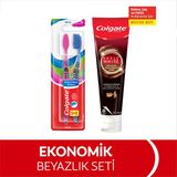 Colgate Extra Clean Colors Orta Diş Fırçası 1+1 Optic White 125 ml Aktif Kömür Beyazlatıcı Diş Macunu