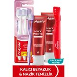 Colgate Max White Kalıcı Beyazlık 75 ml 2li Diş Macunu, Gentle Clean 2+1 Diş Fırçası+Fırça Kabı