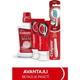 Colgate Optic White Beyazlatıcı Diş Macunu 50 ml X2, 250 ml Ağız Bakım Suyu ve Orta Diş Fırçası