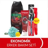 Colgate Optic White Charcoal Diş Macunu 125 ml, Super Clean Orta Diş Fırçası, Palmolive Men Duş Jeli 500 ml + Duş Lifi & Fırça Kabı