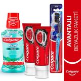 Colgate Optic White Diş Macunu 50 ml x2, Super Flexi Orta Diş Fırçası, Plax Ağız Bakım Suyu 250 ml