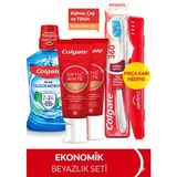 Colgate Optic White Kahve, Çay Kullananlar 50Ml 2'Li Diş Macunu, Orta Diş Fırçası, Ağız Bakım Suyu 500Ml+Fırça Kabı - 1