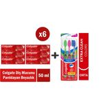Colgate Optic White Parıldayan Beyazlık 50 Ml X 6 Adet + Extra Clean Colors Diş Fırçası 3Lü