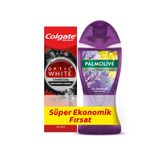Colgate Optic White Yumuşak Mineral Temizliği Beyazlatıcı Diş Macunu 50 ml + Palmolive Aroma Sensations Duş Jeli 250 ml 2'li Paket (2 x 2 Adet)