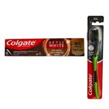 Colgate Süper Clean Black Orta Diş Fırçası Optic White Aktif Kömür Beyazlatıcı 125 ml Diş Macunu