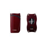 Colibri Kırmızı Karbon Desenli Puro Çakmak Kesici Set, CLBRSET3