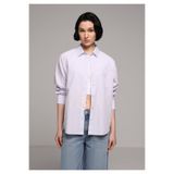 Colin's Boyfriend Fit Shirt Neck Çizgili Kadın Mor Uzun Kol Gömlek