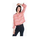 Colin's Colins Regular Fit Kareli Crop Turuncu Kadın Uzun Kol Gömlek Cl1065059 Lıght Orange Turuncu