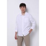 Colin's Colins Relaxed Fit Shirt Neck Düz Erkek Keten Karışımlı Beyaz Uzun Kol Gömlek Cl1074490 Q1.v2 Wht Beyaz