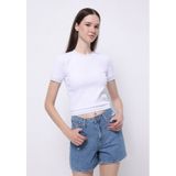Colin's Colins Slim Fit Yuvarlak Yaka Düz Kadın Beyaz Kısa Kol Tişört Cl1074597 Q1.v1 Wht Beyaz