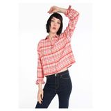 Colin's Regular Fit Shirt Neck Ekoseli Kadın Turuncu Uzun Kol Gömlek