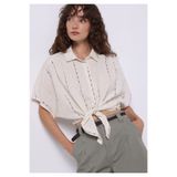 Colin's Regular Fit Shirt Neck Nakışlı Kadın Ekru Kısa Kol Gömlek