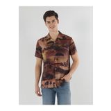 Colin's Regular Fit Shirt Neck Palmiye Desenli Turuncu Erkek Kısa Kol Gömlek Cl1057831