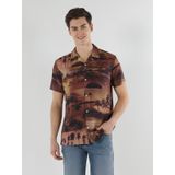 Colin's Regular Fit Shirt Neck Palmiye Desenli Turuncu Erkek Kısa Kol Gömlek CL1057831_Q1.V1_COR Kahverengi