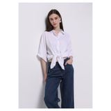 Colin's Relax Fit Cepsiz Shirt Neck Düz Kadın Beyaz Roll-up Gömlek