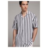 Colin's Relaxed Fit Apaj Yaka Çizgili Erkek Lacivert Kısa Kol Gömlek
