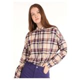 Colin's Relaxed Fit Shirt Neck Ekoseli Kadın Mor Uzun Kol Gömlek