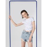 Colin's Slim Fit Baskılı Crop Beyaz Kadın Kısa Kol Tişört CL1063244_Q1.V2_WHT beyaz