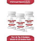 Collagen Soft 3'lü Fırsat Hidrolize Tip 1, Tip 3 Kolajen Peptitler, Biotin ve 15 Amino Asit Içeren 60 Tablet - Aromasız