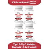 Collagen Soft 4'lü Fırsat Hidrolize Tip 1, Tip 3 Kolajen Peptitler, Biotin ve 15 Amino Asit Içeren 60 Tablet - Aromasız