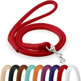 CollarDirect Yuvarlanmış Deri Köpek Tasması 6 ft, Yavru ve Yetişkin Köpek için Yumuşak Eğitim Deri Köpek Tasması Küçük Orta Büyük Siyah Mavi Kırmızı Turuncu Yeşil Pembe Beyaz (Kırmızı, Beden XL 6 fit)