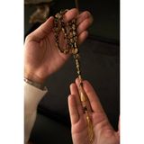 COLLECTION OF ROSARY SERTİFİKALI YOĞUN ALTIN YAPRAK PARÇACIKLI KİŞİYE ÖZEL ALTIN KAPLAMA 925 AYAR GÜMÜŞ PÜSKÜLLÜ TESBİH.