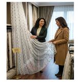 Çollection -Siyah -Beyaz Motifli Tül Perde-1/2 Pile