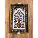 Color Craft Ahşap Çerçeveli Seramik Sunum Tepsisi 40X25 cm - Otantik Kulplu Hediyelik Tepsi - Beyaz - Kırmızı - Mavi