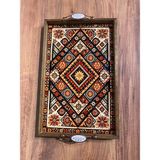 Color Craft Ahşap Çerçeveli Seramik Sunum Tepsisi 40X25 cm - Otantik Kulplu Hediyelik Tepsi - Turuncu
