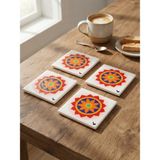Color Craft Seramik Bardak Altlığı | 4'lü El Yapımı Bardak Altı Seti | Çay Kahve Sunum - ColorKırmızı