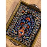 Color Craft Seramik Kahve Tepsisi - Ahşap Çerçeveli Sunum Tepsisi 20X25 cm - Siyah - Kırmızı