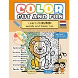 Color, Cut and Fun (DUTCH): Learn 20 Animal Words in English: Activity Book for Toddlers and Kids with Coloring Pages, Scissor Skills and Memory Games (Color, Cut and Fun - Multilingual Collection)