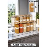 color house 12'li Borosilikat Cam Bakliyat Kavanoz Vakumlu Doğal Bambu Kapak (1900 Ml) ve 66 Adet Etiket - B02 Kahverengi Tek Ebat