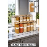 color house 12'li Borosilikat Cam Bakliyat Kavanoz Vakumlu Doğal Bambu Kapak ( 1900 Ml ) ve 66 Adet Etiket - B02