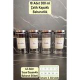 color house 18 Adet Baharatlık Borosilikat (CAM) Çelik Kapaklı 300ml Yuvarlak Kavanoz (Stantlar Hariçtir) Tek Ebat