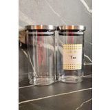 color house 2 Adet Baharatlık Borosilikat ( Cam ) Çelik Kapaklı 300ml Yuvarlak Kavanoz Ve Baharat Etiketi