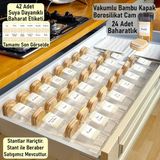 Color House 24 Adet Bambu Vakumlu Kapaklı Baharatlık Borosilikat Cam Kavanoz 300 ml ( Stantlar Hariçtir ) - Şeffaf