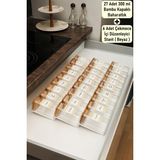 Color House 27 Adet Bambu Kapaklı 300ML Borosilikat (Cam) Baharatlık Kavanoz ve 6 Adet Düzenleyici Stant (Beyaz) Çekmece İçi Baharatlık Stantlı Bambu Baharatlık Seti
