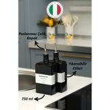 color house 2'li 750 ml Yağdanlık Sosluk Sirkelik Zeytinyağı Şişesi Damlatmaz Kapak Siyah Koyu Cam-Beyaz Etiket