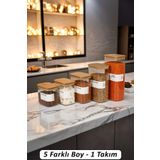 color house 5 Boy Lüks Dikdörtgen Vakumlu Bambu Kapak Borosilikat Cam Bakliyat Kavanozu Erzak Saklama - B02