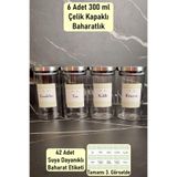 color house 6 Adet Baharatlık Borosilikat (Cam) Çelik Kapaklı Vakumlu 300ml Yuvarlak Kavanoz Tek Ebat
