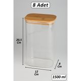 color house 8 Adet Borosilikat Cam Bakliyat Kavanoz Vakumlu Doğal Bambu Kapak ( 1500 Ml ) ve Etiket - B02
